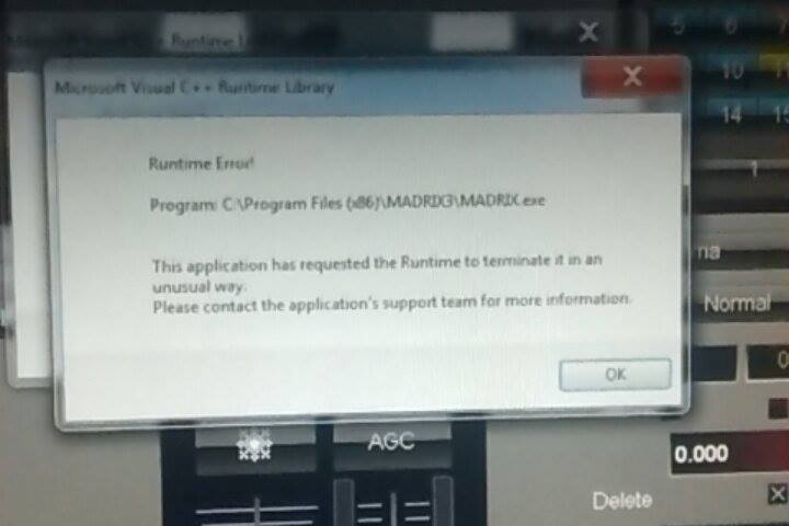Visual C++ Runtime Error Screenshot